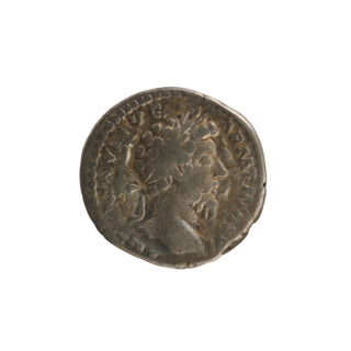 Denarius of Marcus Aurelius (121–180; Roman emperor 161–180), 164–165 CE. Obverse: Head of Marcus