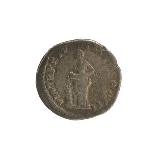 Denarius of Marcus Aurelius (121–180; Roman emperor 161–180). Obverse: head of Marcus Aurelius