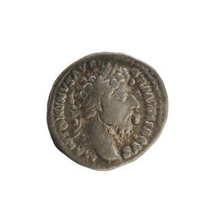 Denarius, Marcus Aurelius (121–180; Roman Emperor 161–180). Obverse: Head of Marcus Aurelius with a
