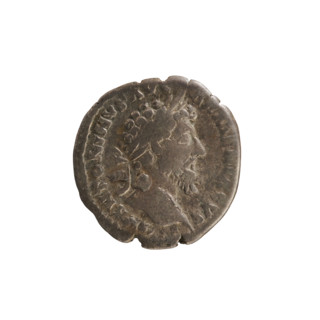 Denarius, Marcus Aurelius (121–180; Roman emperor 161–180). Obverse: Head of Marcus Aurelius with a
