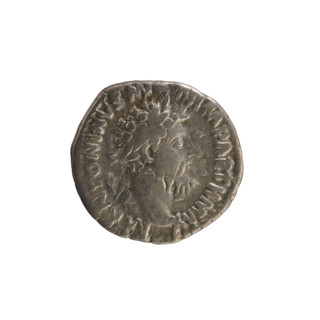 Denarius of Marcus Aurelius (121–180; Roman emperor 161–180). Obverse: Head of Marcus Aurelius with