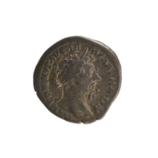 Denarius, Marcus Aurelius (121–180; Roman Emperor 161–180). Obverse: Head of Marcus Aurelius with a