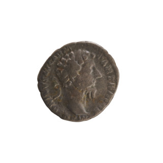 Denarius, Marcus Aurelius (121–180; Roman emperor 161–180). Obverse: Head of Marcus Aurelius with a