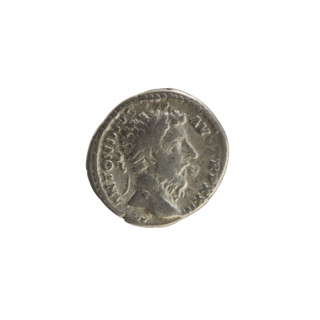 Denarius, Marcus Aurelius (121–180; Roman emperor 161–180). Obverse: Head of Marcus Aurelius with a