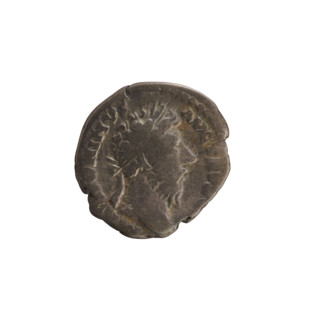 Denarius, Marcus Aurelius (121–180; Roman emperor 161–180). Obverse: Head of Marcus Aurelius with a