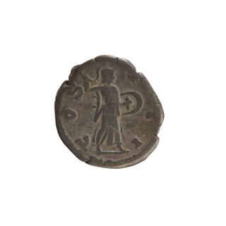 Denarius, Marcus Aurelius (121–180; Roman emperor 161–180). Obverse: Head of Marcus Aurelius with a