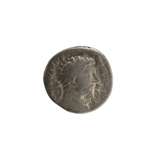 Denarius, Marcus Aurelius (121–180; Roman emperor 161–180). Obverse: Head of Marcus Aurelius with a