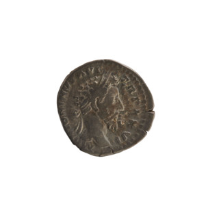 Denarius, Marcus Aurelius (121–180; Roman emperor 161–180). Obverse: Head of Marcus Aurelius with a