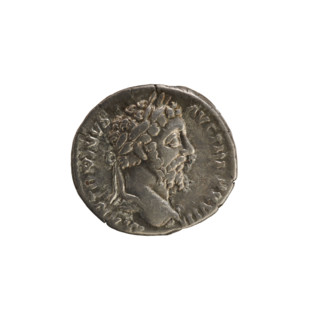 Denarius of Marcus Aurelius (121–180; Roman emperor 161–180), 173–174 CE. Obverse: Head of Marcus