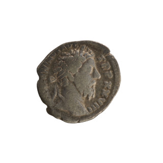 Denarius, Marcus Aurelius (121–180; Roman emperor 161–180). Obverse: head of Marcus Aurelius with a