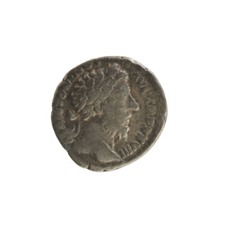 Denarius, Marcus Aurelius (121–180; Roman Emperor 161–180). Obverse: Head of Marcus Aurelius with a