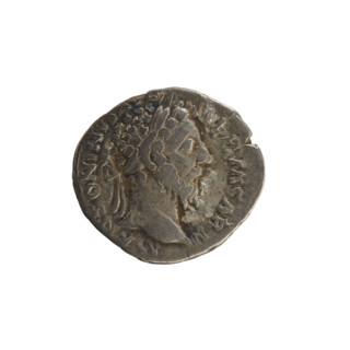 Denarius, Marcus Aurelius (121–180; Roman emperor 161–180). Obverse: Head of Marcus Aurelius