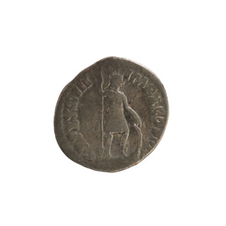 Denarius of Marcus Aurelius (121–180; Roman emperor 161–180). Obverse: Head of Marcus Aurelius in a