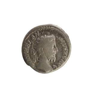 Denarius, Marcus Aurelius (121–180; Roman emperor 161–180). Obverse: Head of Marcus Aurelius with a