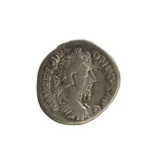 Denarius, Marcus Aurelius (121–180; Roman emperor 161–180). Obverse: Bust of Marcus Aurelius with