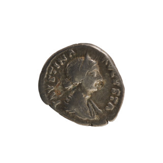 Denarius, Marcus Aurelius (121–180) and Faustina the Younger (ca. 130–176). Obverse: Draped bust of