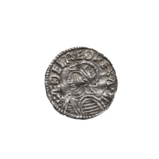 denarius, Ethelred II (978–1016), Wulfstan. Obv.: Bust of the ruler in armor and radial helmet,