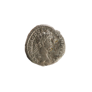 Denarius of Commodus (reigned 177–192). Obverse: bust of the emperor right, wearing a laurel