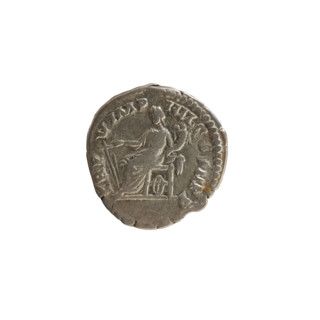 Denarius of Commodus (161–192; Roman emperor 177–192). Obverse: bust of the emperor to right,