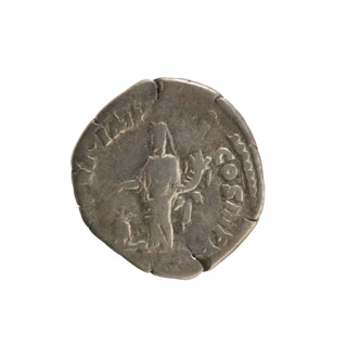 Denarius of Commodus (161–192; Roman emperor 177–192). Obverse: Emperor's head right, with laurel
