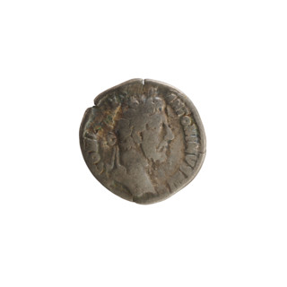 Denarius of Commodus (reign 177–192). Obverse: Emperor's head right, laurel wreath; pearly border;