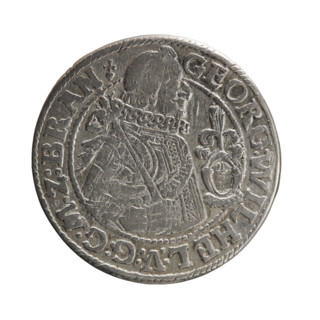 Obv. Bust facing right in a wide ruff, armor, girded with a sash. A sceptre in his right hand. In