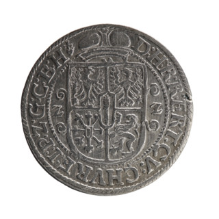 Obv. Bust facing right in a mitre, wide ruff, and armor girded with a sash. A sceptre in his right