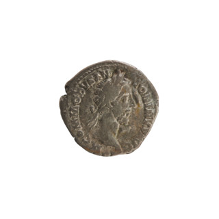 Denarius of Commodus (161–192; Roman emperor 177–192). Obverse: Emperor's bust right, with laurel