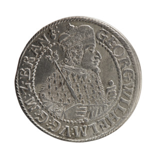 Male bust in armor, coats of arms, George William Hohenzollern (Elector of Brandenburg; Duke of