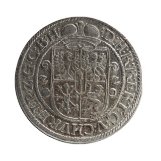 Male bust facing right in mitre and electoral mantle; sceptre in right hand, left resting on a