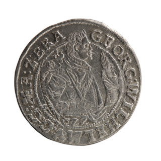 Male bust in armor, coats of arms, George William Hohenzollern (Elector of Brandenburg; Duke of