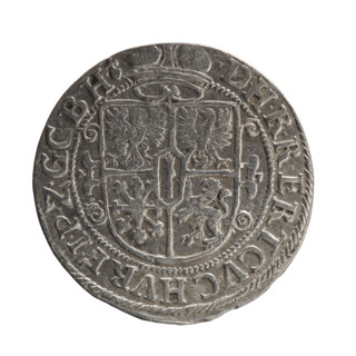 Male bust in armor, coats of arms, George William Hohenzollern (Elector of Brandenburg; Duke of
