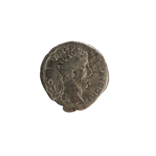 Denarius of Commodus (161–192; Roman emperor 177–192). Obverse: Laureate bust of the emperor facing