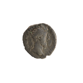 Denarius of Commodus (161–192 CE). Obverse: imperial bust of Commodus right, wearing a laurel