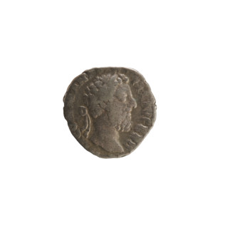 Denarius of Commodus (reigned 177–192 CE). Obverse: Emperor's bust right, wearing a laurel wreath;