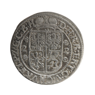 Obv. Bust facing right in a mitre, wide ruff and armor girded with a sash. A sceptre in his right