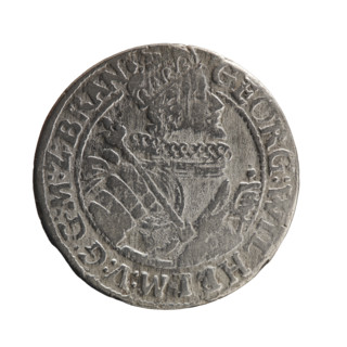 Obv. Bust facing right in a mitre, wide ruff and armor girded with a sash. A sceptre in his right