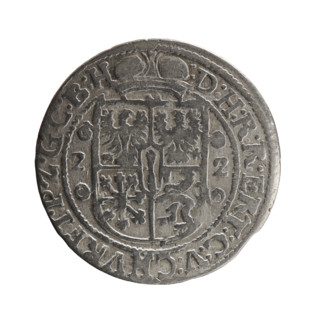 Obv. Bust facing right in a mitre, wide ruff and armor girded with a sash. A sceptre in his right