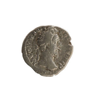 Denarius of Commodus (161–192; Roman emperor 177–192). Obverse: emperor's bust right, laurel