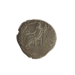 Denarius of Commodus (reigned 177–192 AD). Obverse: Emperor's head right, wearing a laurel wreath;