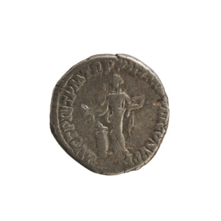 Denarius of Commodus (161–192; Roman emperor 177–192). Obverse: Emperor's head right, with laurel