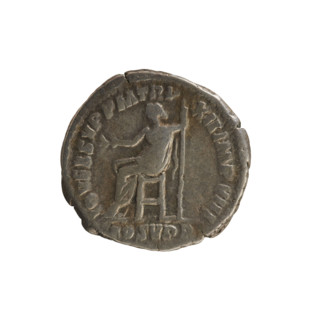 Denarius of Commodus (reigned 177–192). Silver coin; obverse: laureate, draped bust of the emperor