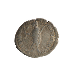 Denarius of Commodus (reigned 177–192). Obverse: Emperor's head right, wearing a laurel wreath;