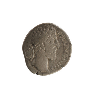 Denarius of Commodus (reigned 177–192). Obverse: Emperor's head right, laurel wreath; inscription P