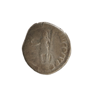 Denarius of Commodus (reign 177–192 CE). Obverse: Emperor's bust right, wearing a laurel wreath;