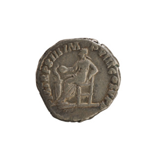 Denarius of Commodus (reign 177–192 CE). Obverse: laureate head of the emperor right; inscribed AW