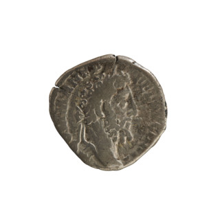 Denarius of Commodus (161–192; Roman emperor 177–192). Obverse: Emperor's bust right,