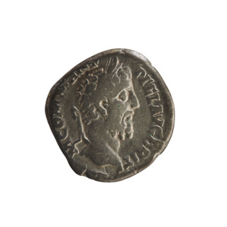 Denarius of Commodus (reigned 177–192). Obverse: Emperor's head right, wearing laurel wreath;