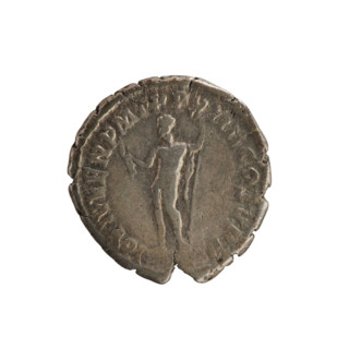 Denarius of Commodus (reign 177–192 AD). Obverse: Emperor's head right, laurel wreath; legend M