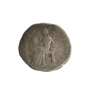 Denarius of Commodus (161–192 CE). Obverse: Laureate bust of the emperor to right; legend